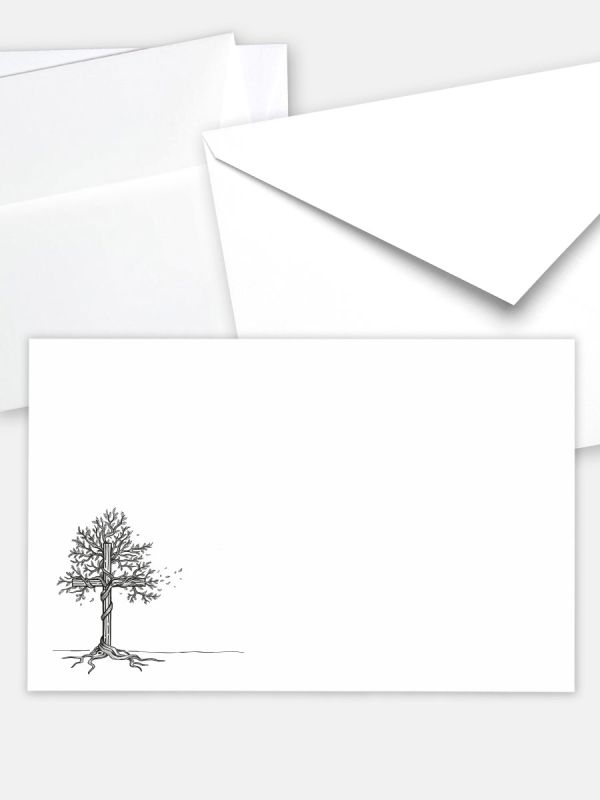 Umschlag im klassischen Format (191 x 120 mm) | Auswahl: Papiersorte, gerade Klappe/Haftklebung oder Spitzklappe/Nassklebung | Adresseindruck und Lettershop möglich | Motiv Baum-Kreuz | TUK_002_ATD