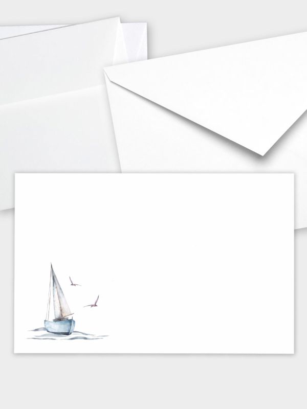 Umschlag im klassischen Format (191 x 120 mm) | Auswahl: Papiersorte, gerade Klappe/Haftklebung oder Spitzklappe/Nassklebung | Adresseindruck und Lettershop möglich | Motiv Segelboot Aquarell | TUK_071