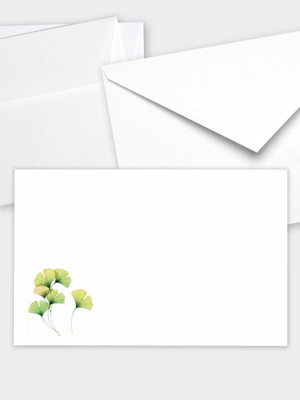Umschlag im klassischen Format (191 x 120 mm) | Auswahl: Papiersorte, gerade Klappe/Haftklebung oder Spitzklappe/Nassklebung | Adresseindruck und Lettershop möglich | Motiv Ginkgo | TUK_509_ATD