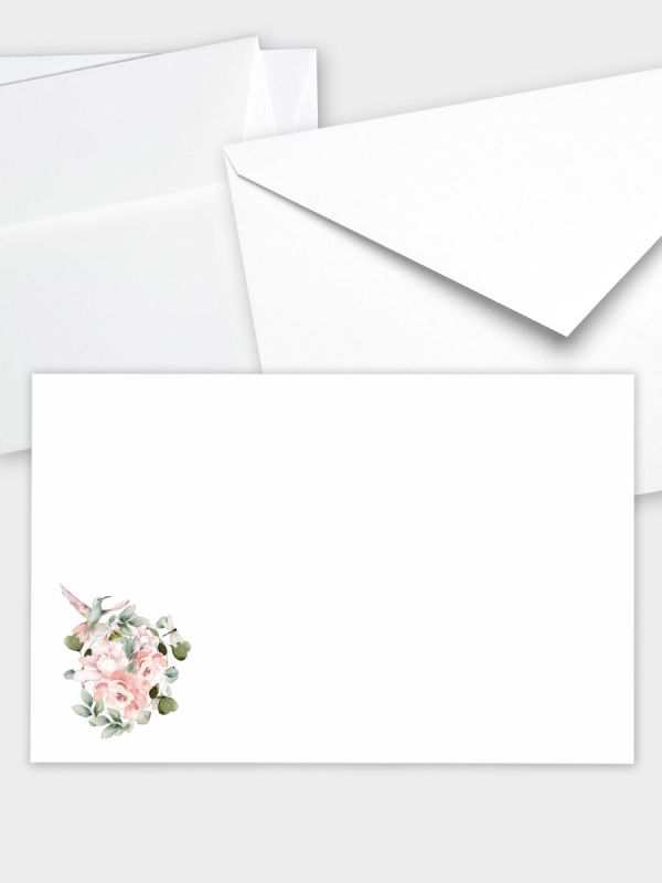 Umschlag im klassischen Format (191 x 120 mm) | Auswahl: Papiersorte, gerade Klappe/Haftklebung oder Spitzklappe/Nassklebung | Adresseindruck und Lettershop möglich | Motiv Kolibri mit Rose | TUK_514_ATD