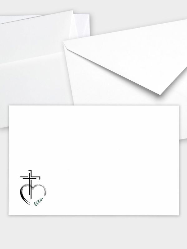 Umschlag im klassischen Format (191 x 120 mm) | Auswahl: Papiersorte, gerade Klappe/Haftklebung oder Spitzklappe/Nassklebung | Adresseindruck und Lettershop möglich | Motiv Kreuz mit Herz| TUK_517_ATD