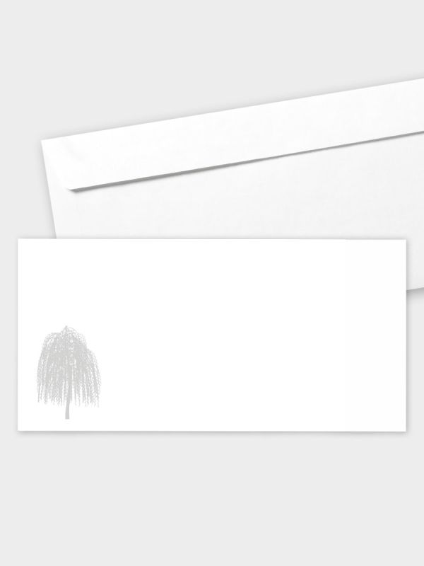 Umschlag im modernen Format (220 x 110 mm) | gerade Klappe/Haftklebung | Auswahl: Papiersorte | Adresseindruck und Lettershop möglich | Motiv Trauerweide | TUM_020_ATD