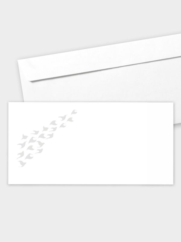 Umschlag im modernen Format (220 x 110 mm) | gerade Klappe/Haftklebung | Auswahl: Papiersorte | Adresseindruck und Lettershop möglich | Motiv Himmel mit Vogelfries | TUM_024_ATD