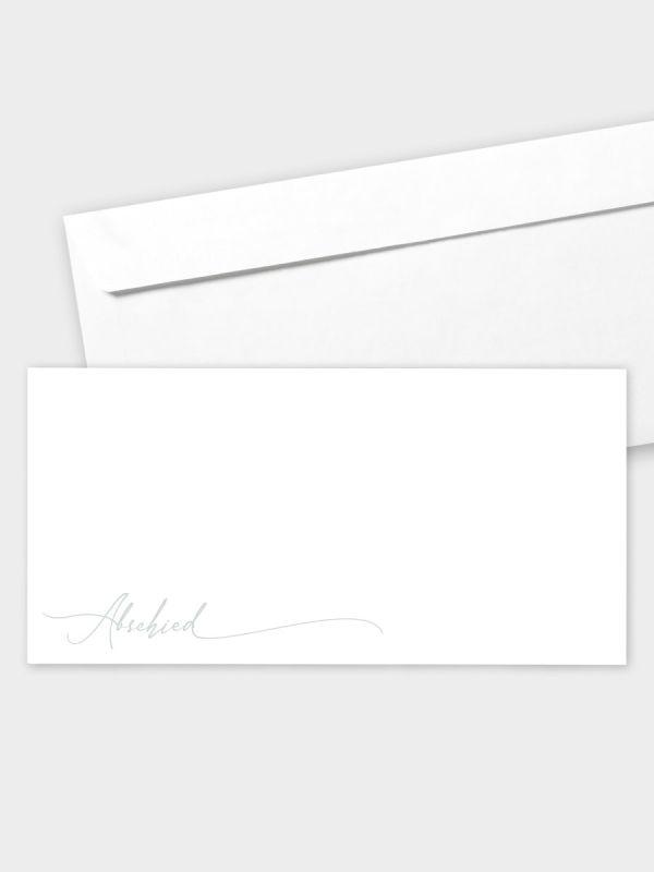 Umschlag im modernen Format (220 x 110 mm) | gerade Klappe/Haftklebung | Auswahl: Papiersorte | Adresseindruck und Lettershop möglich | Motiv Abschied (Handlettering) | TUM_062